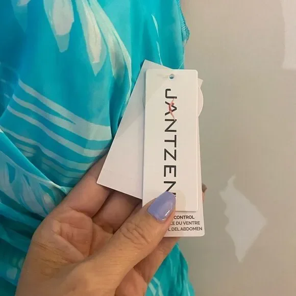 New Jantzen Teal Palm Slimming Swimsuit - Picture 8 of 14
